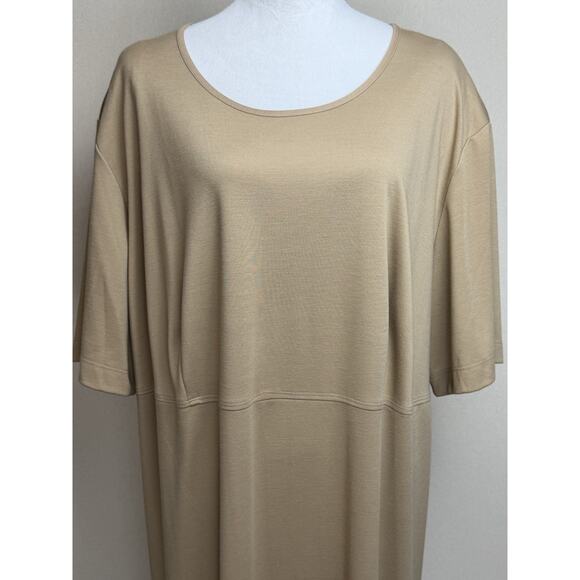Maggie Barnes Women’s Plus Sz 3X Midi Dress Tan Beige Minimalist Modest - Picture 2 of 13